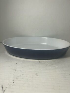 White Interior Blue Rim Oval Serveware Platter